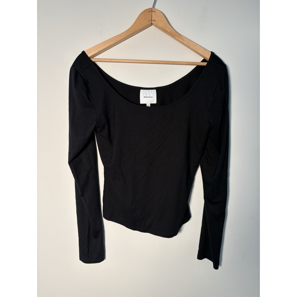 Reformation Black Long Sleeve Scoop Neck Top Size L Large Minimalist Ballet